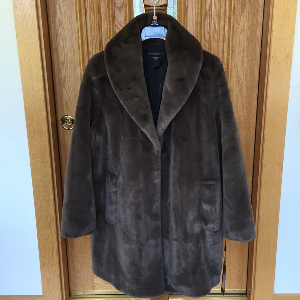 NWT Donna Karan New York faux fur coat size S